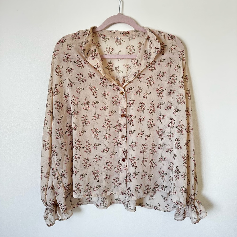 Sheer lightweight floral button up.